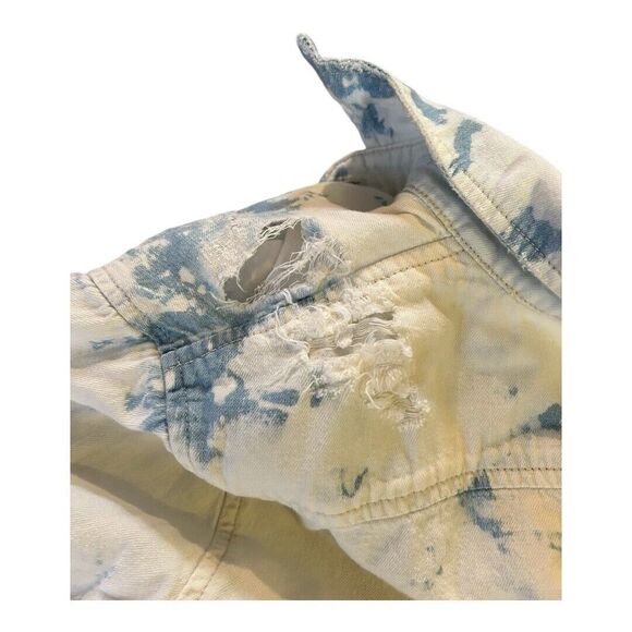 Mother Denim Double Foxy XS Button Down Shirt Clouds Blue Tie Dye Distressed - Picture 5 of 10